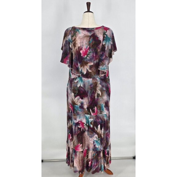 Soft Surroundings Dark Floral Crepe Tiered Maxi Dress Flutter Sleeves Womens 1X - Picture 6 of 10